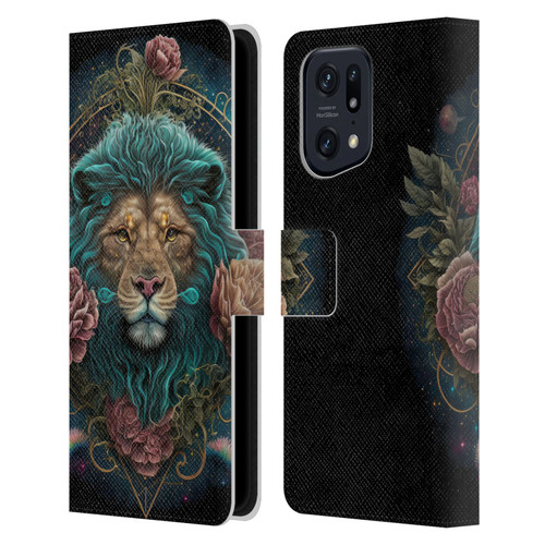 Spacescapes Floral Lions Aqua Mane Leather Book Wallet Case Cover For OPPO Find X5 Pro