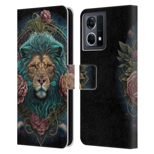 Spacescapes Floral Lions Aqua Mane Leather Book Wallet Case Cover For OPPO Reno8 4G