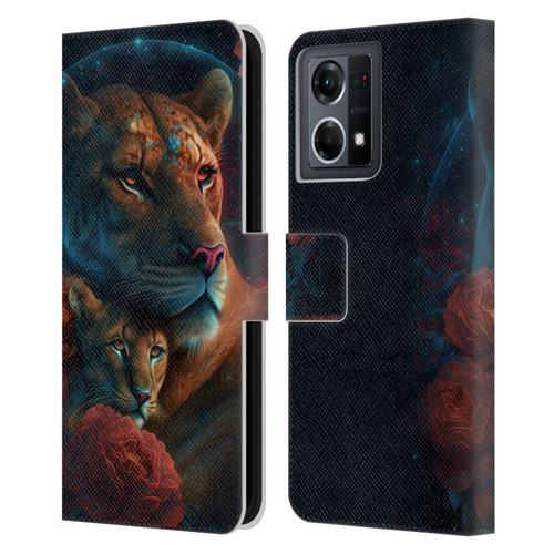 Spacescapes Floral Lions Star Watching Leather Book Wallet Case Cover For OPPO Reno8 4G