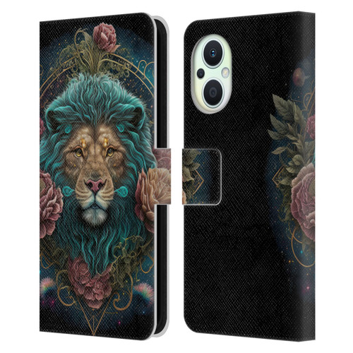 Spacescapes Floral Lions Aqua Mane Leather Book Wallet Case Cover For OPPO Reno8 Lite