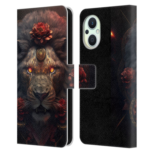 Spacescapes Floral Lions Crimson Pride Leather Book Wallet Case Cover For OPPO Reno8 Lite