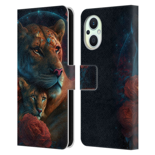 Spacescapes Floral Lions Star Watching Leather Book Wallet Case Cover For OPPO Reno8 Lite