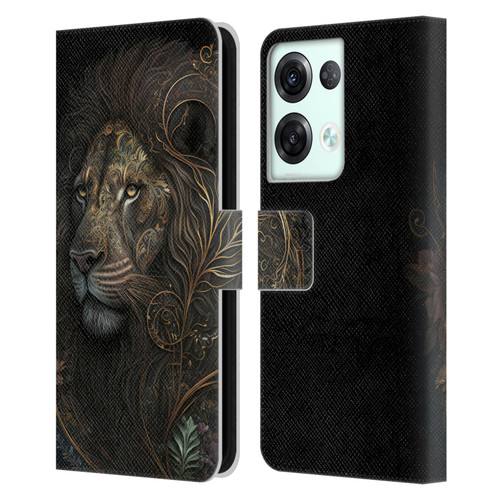 Spacescapes Floral Lions Golden Bloom Leather Book Wallet Case Cover For OPPO Reno8 Pro