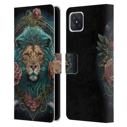 Spacescapes Floral Lions Aqua Mane Leather Book Wallet Case Cover For OPPO Reno4 Z 5G