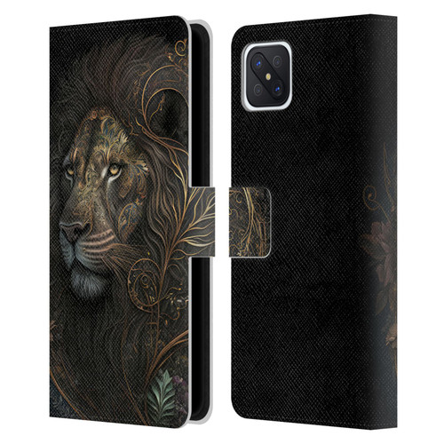 Spacescapes Floral Lions Golden Bloom Leather Book Wallet Case Cover For OPPO Reno4 Z 5G