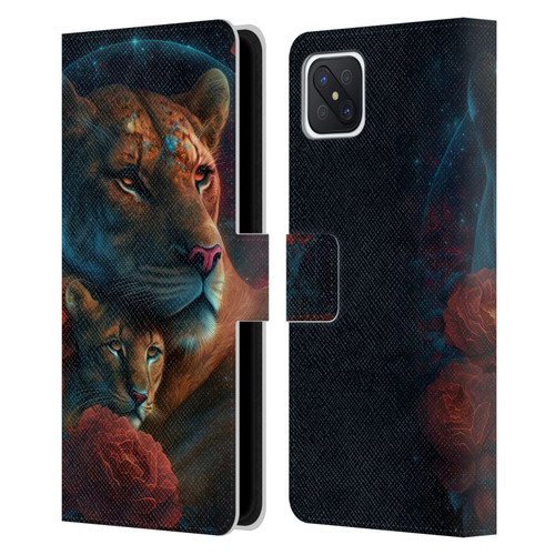 Spacescapes Floral Lions Star Watching Leather Book Wallet Case Cover For OPPO Reno4 Z 5G