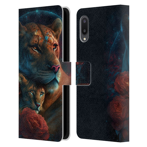 Spacescapes Floral Lions Star Watching Leather Book Wallet Case Cover For Samsung Galaxy A02/M02 (2021)