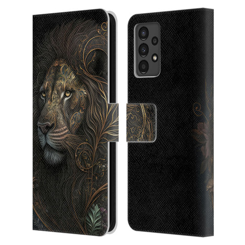 Spacescapes Floral Lions Golden Bloom Leather Book Wallet Case Cover For Samsung Galaxy A13 (2022)