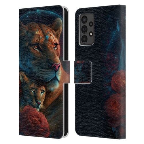 Spacescapes Floral Lions Star Watching Leather Book Wallet Case Cover For Samsung Galaxy A13 (2022)