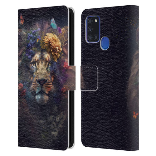 Spacescapes Floral Lions Flowering Pride Leather Book Wallet Case Cover For Samsung Galaxy A21s (2020)