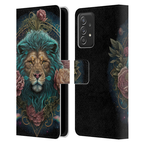 Spacescapes Floral Lions Aqua Mane Leather Book Wallet Case Cover For Samsung Galaxy A52 / A52s / 5G (2021)