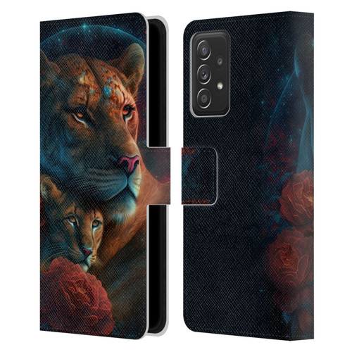 Spacescapes Floral Lions Star Watching Leather Book Wallet Case Cover For Samsung Galaxy A52 / A52s / 5G (2021)