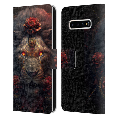 Spacescapes Floral Lions Crimson Pride Leather Book Wallet Case Cover For Samsung Galaxy S10+ / S10 Plus