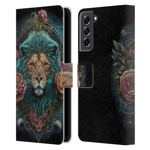Spacescapes Floral Lions Aqua Mane Leather Book Wallet Case Cover For Samsung Galaxy S21 FE 5G