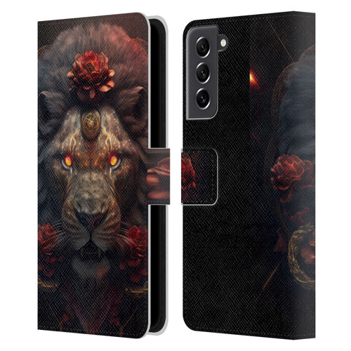 Spacescapes Floral Lions Crimson Pride Leather Book Wallet Case Cover For Samsung Galaxy S21 FE 5G