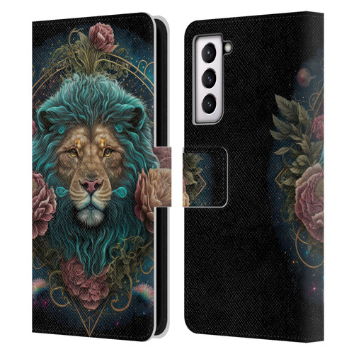 Spacescapes Floral Lions Aqua Mane Leather Book Wallet Case Cover For Samsung Galaxy S21 5G