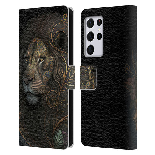Spacescapes Floral Lions Golden Bloom Leather Book Wallet Case Cover For Samsung Galaxy S21 Ultra 5G