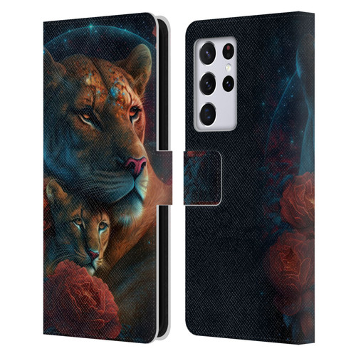Spacescapes Floral Lions Star Watching Leather Book Wallet Case Cover For Samsung Galaxy S21 Ultra 5G