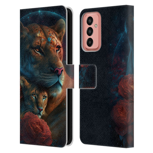 Spacescapes Floral Lions Star Watching Leather Book Wallet Case Cover For Samsung Galaxy M13 (2022)