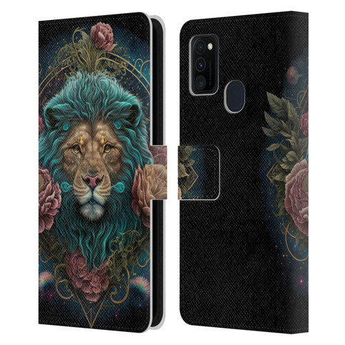 Spacescapes Floral Lions Aqua Mane Leather Book Wallet Case Cover For Samsung Galaxy M30s (2019)/M21 (2020)