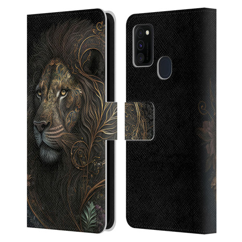 Spacescapes Floral Lions Golden Bloom Leather Book Wallet Case Cover For Samsung Galaxy M30s (2019)/M21 (2020)