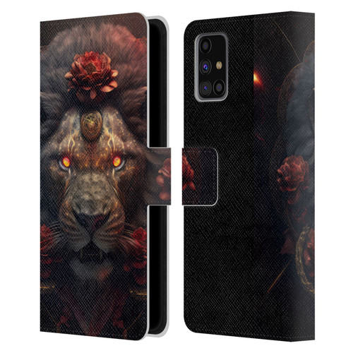 Spacescapes Floral Lions Crimson Pride Leather Book Wallet Case Cover For Samsung Galaxy M31s (2020)