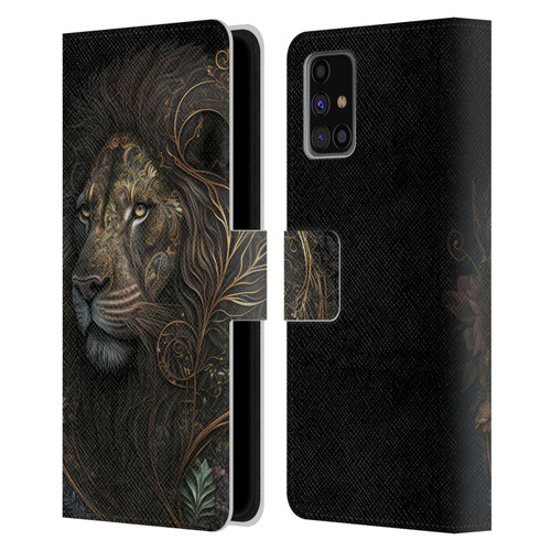 Spacescapes Floral Lions Golden Bloom Leather Book Wallet Case Cover For Samsung Galaxy M31s (2020)
