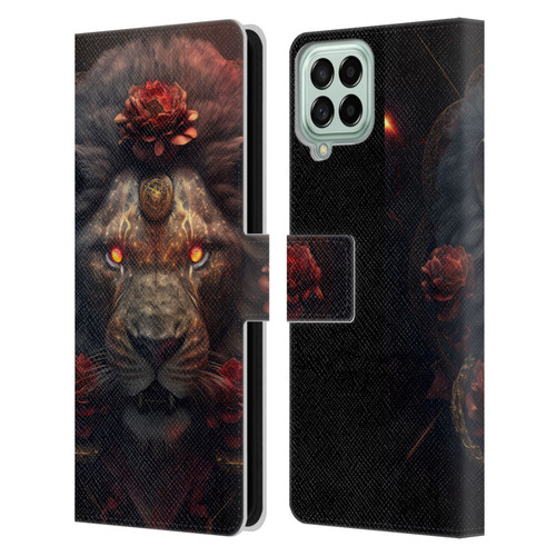 Spacescapes Floral Lions Crimson Pride Leather Book Wallet Case Cover For Samsung Galaxy M53 (2022)