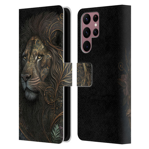 Spacescapes Floral Lions Golden Bloom Leather Book Wallet Case Cover For Samsung Galaxy S22 Ultra 5G