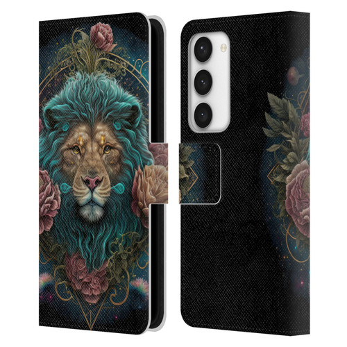 Spacescapes Floral Lions Aqua Mane Leather Book Wallet Case Cover For Samsung Galaxy S23 5G
