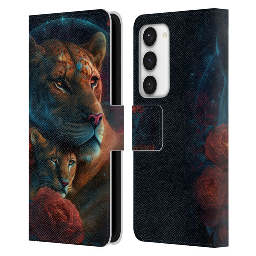 Spacescapes Floral Lions Star Watching Leather Book Wallet Case Cover For Samsung Galaxy S23 5G