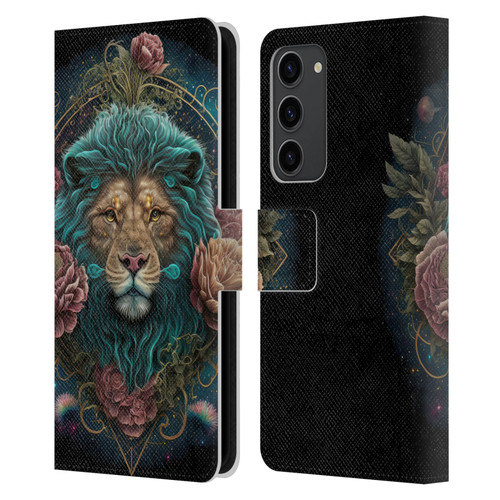 Spacescapes Floral Lions Aqua Mane Leather Book Wallet Case Cover For Samsung Galaxy S23+ 5G