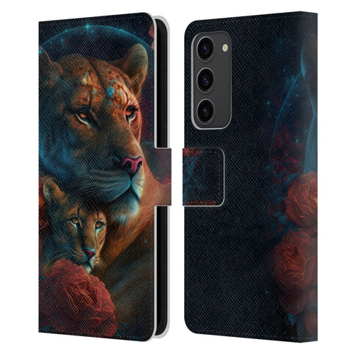 Spacescapes Floral Lions Star Watching Leather Book Wallet Case Cover For Samsung Galaxy S23+ 5G