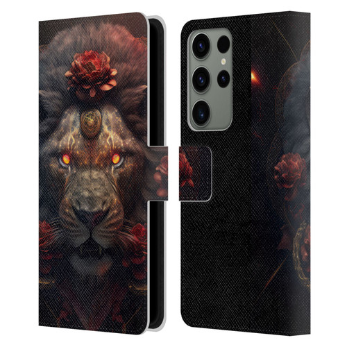 Spacescapes Floral Lions Crimson Pride Leather Book Wallet Case Cover For Samsung Galaxy S23 Ultra 5G