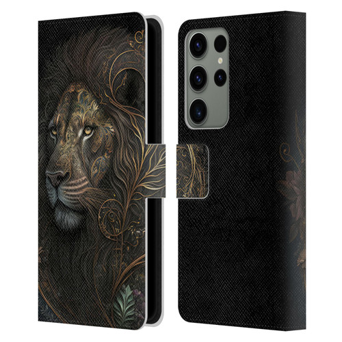 Spacescapes Floral Lions Golden Bloom Leather Book Wallet Case Cover For Samsung Galaxy S23 Ultra 5G