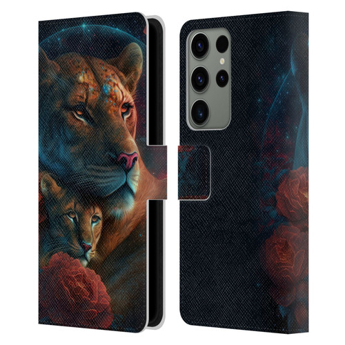 Spacescapes Floral Lions Star Watching Leather Book Wallet Case Cover For Samsung Galaxy S23 Ultra 5G