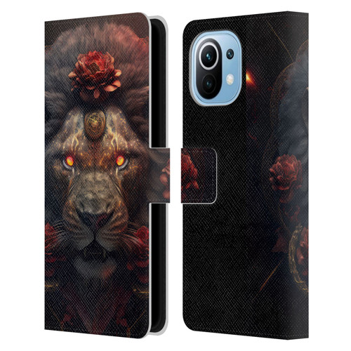 Spacescapes Floral Lions Crimson Pride Leather Book Wallet Case Cover For Xiaomi Mi 11