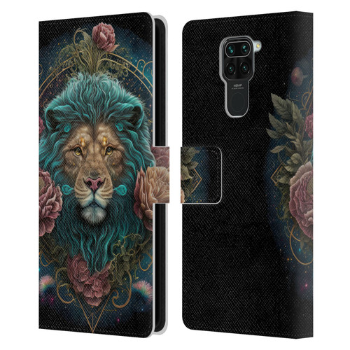 Spacescapes Floral Lions Aqua Mane Leather Book Wallet Case Cover For Xiaomi Redmi Note 9 / Redmi 10X 4G