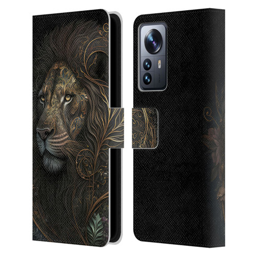 Spacescapes Floral Lions Golden Bloom Leather Book Wallet Case Cover For Xiaomi 12 Pro