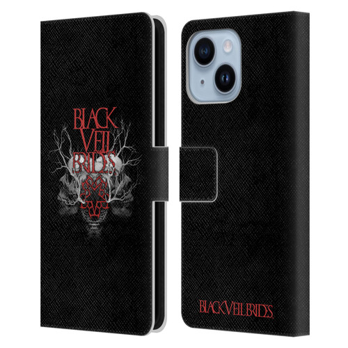 Black Veil Brides Band Art Skull Branches Leather Book Wallet Case Cover For Apple iPhone 14 Plus