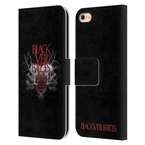Black Veil Brides Band Art Skull Branches Leather Book Wallet Case Cover For Apple iPhone 6 / iPhone 6s