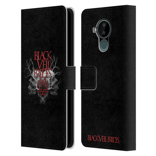 Black Veil Brides Band Art Skull Branches Leather Book Wallet Case Cover For Nokia C30