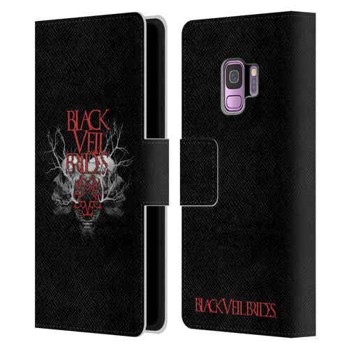 Black Veil Brides Band Art Skull Branches Leather Book Wallet Case Cover For Samsung Galaxy S9