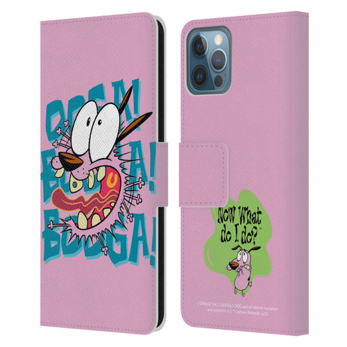 Courage The Cowardly Dog Graphics Spooked Leather Book Wallet Case Cover For Apple iPhone 12 / iPhone 12 Pro