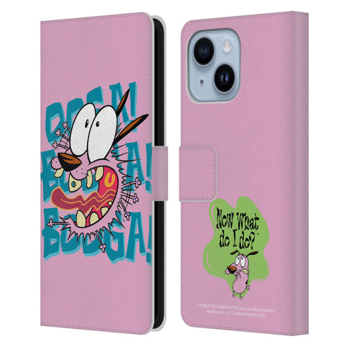 Courage The Cowardly Dog Graphics Spooked Leather Book Wallet Case Cover For Apple iPhone 14 Plus