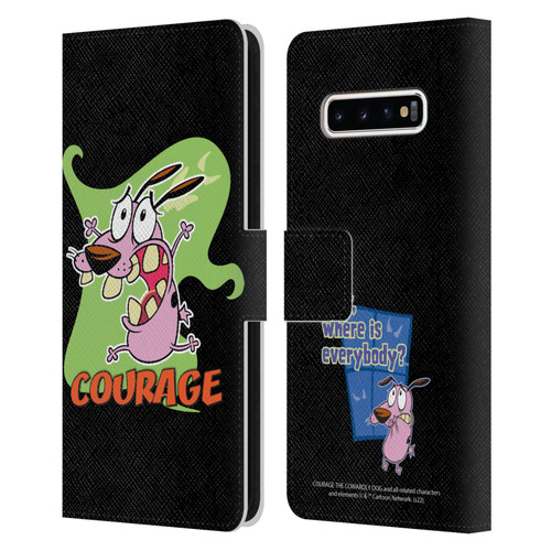 Courage The Cowardly Dog Graphics Character Art Leather Book Wallet Case Cover For Samsung Galaxy S10+ / S10 Plus