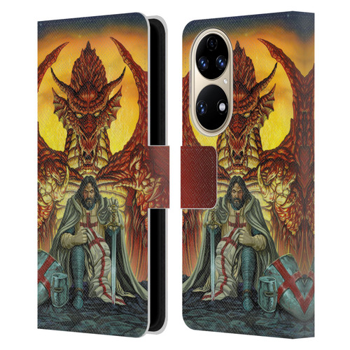 Ed Beard Jr Dragon Friendship Knight Templar Leather Book Wallet Case Cover For Huawei P50