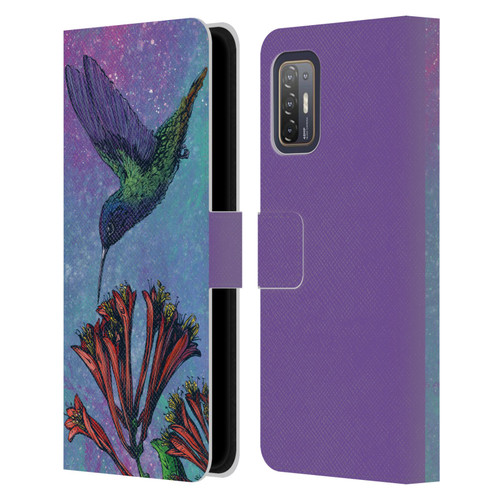David Lozeau Colourful Grunge The Hummingbird Leather Book Wallet Case Cover For HTC Desire 21 Pro 5G