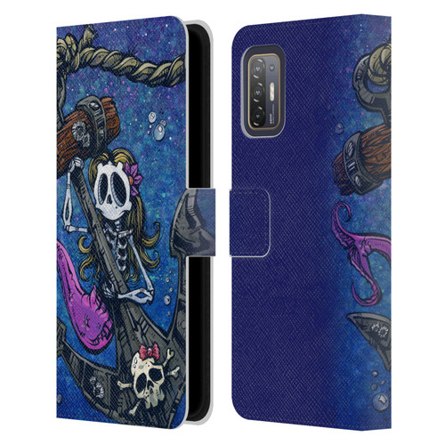 David Lozeau Colourful Grunge Mermaid Anchor Leather Book Wallet Case Cover For HTC Desire 21 Pro 5G