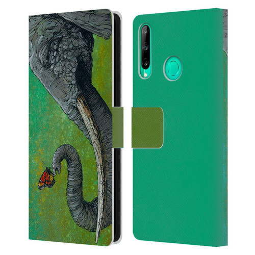 David Lozeau Colourful Grunge The Elephant Leather Book Wallet Case Cover For Huawei P40 lite E